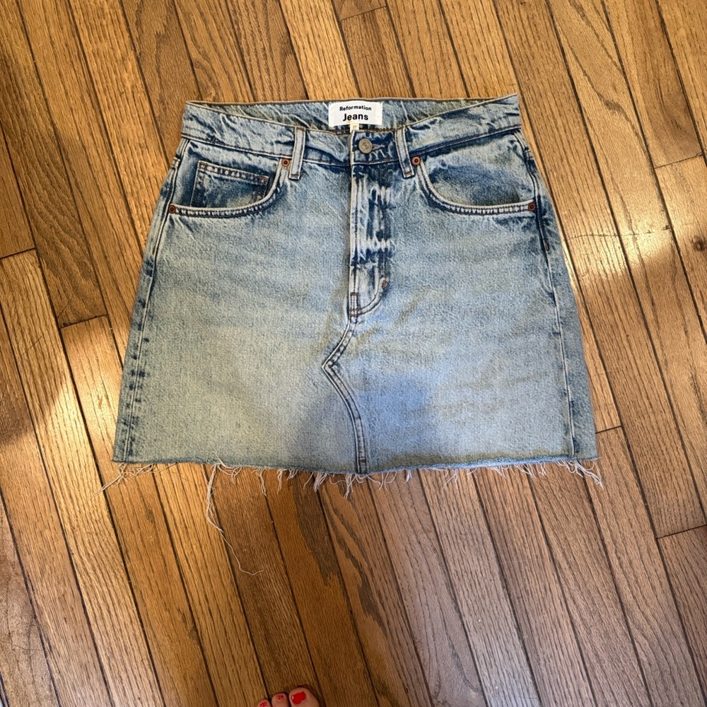 Reformation Light Blue Denim A-Line Skirt